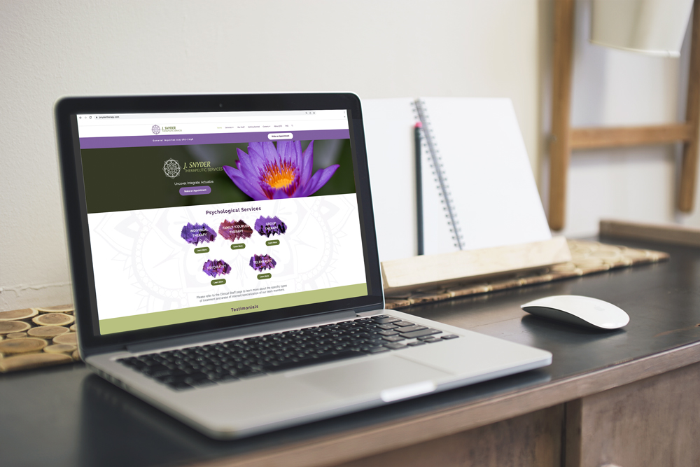 J snyder therapy screen mockup on desk