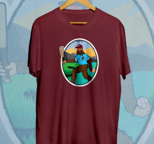 Brandon Marsh of the Phillies as bigfoot, holding a baseball bat