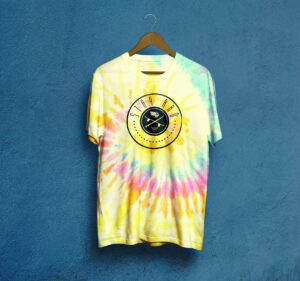 tie dye shirt hanging with stay rad graphic