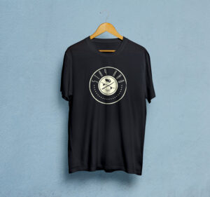 navy shirt hanging with stay rad graphic