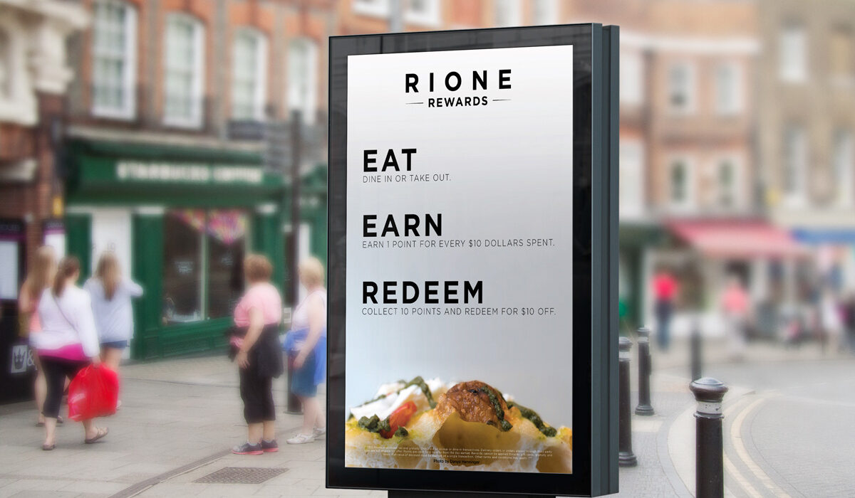Rione pizza rewards promo on sing in the street